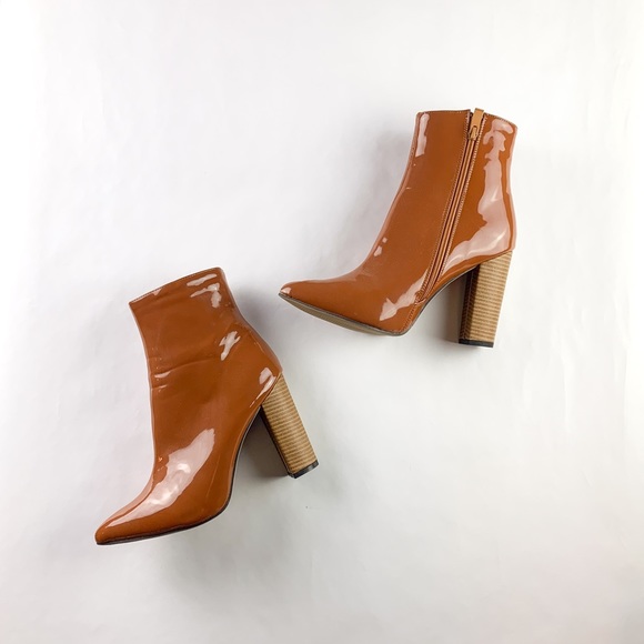 SHEIN Brown Patent Leather Chunky Heeled Ankle Boots (Size: US-8 EU-41) - Picture 7 of 7